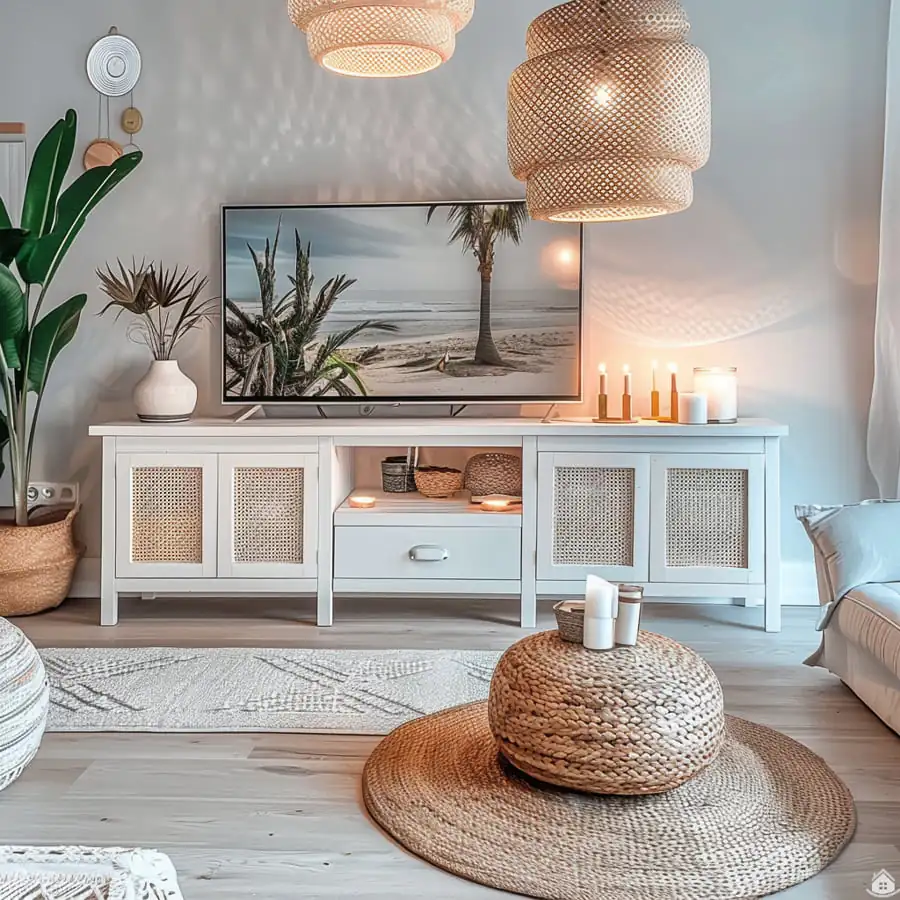 Nadčasový boho-chic obývák v jemných přírodních tónech