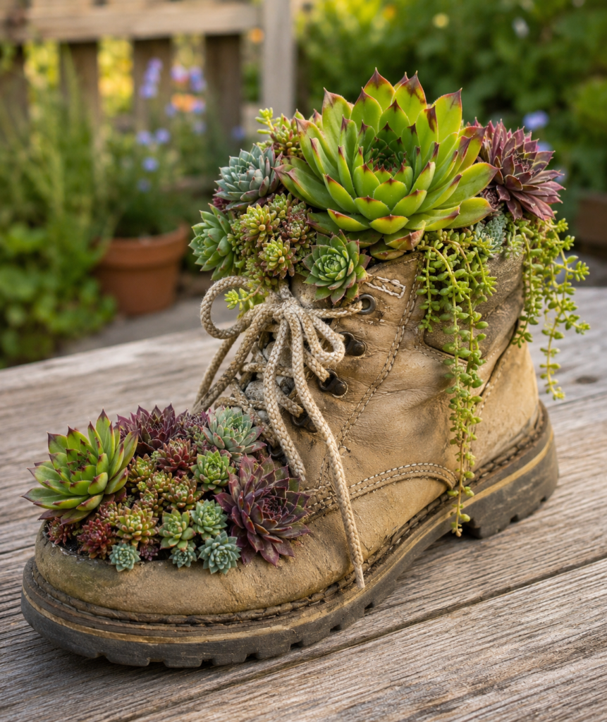 Jak využít staré boty na zahradě: Inspirace na netradiční květináče