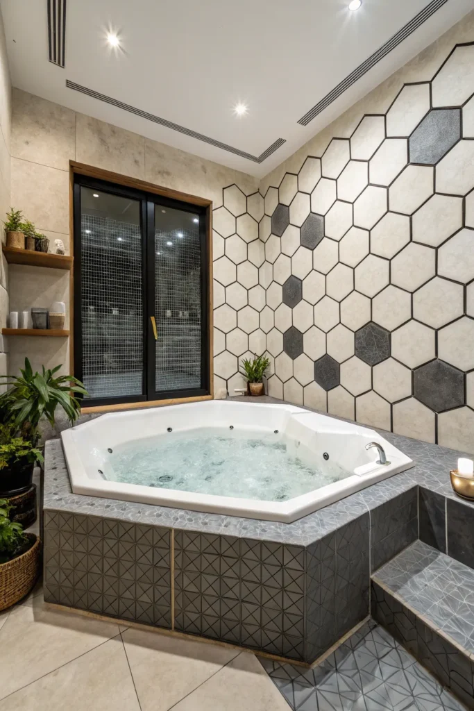 Stylové obklady kolem vířivky a vany: inspirace pro luxusní koupelnu