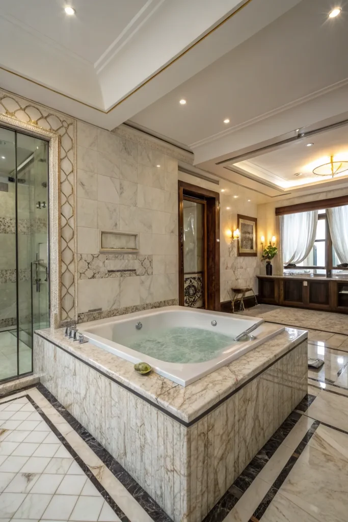 Stylové obklady kolem vířivky a vany: inspirace pro luxusní koupelnu