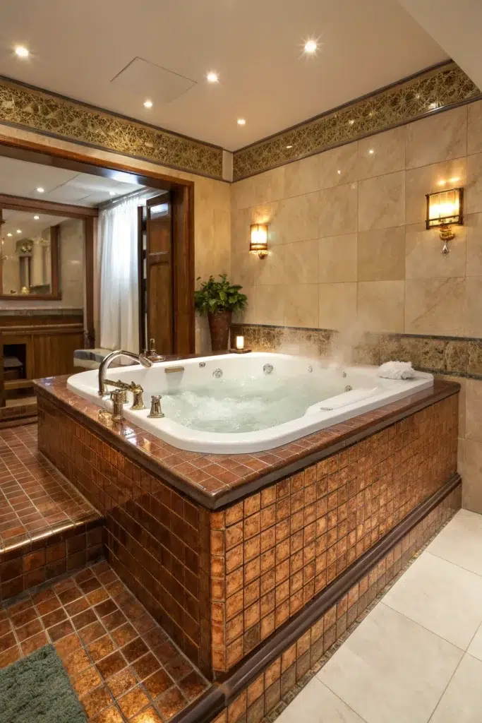 Stylové obklady kolem vířivky a vany: inspirace pro luxusní koupelnu