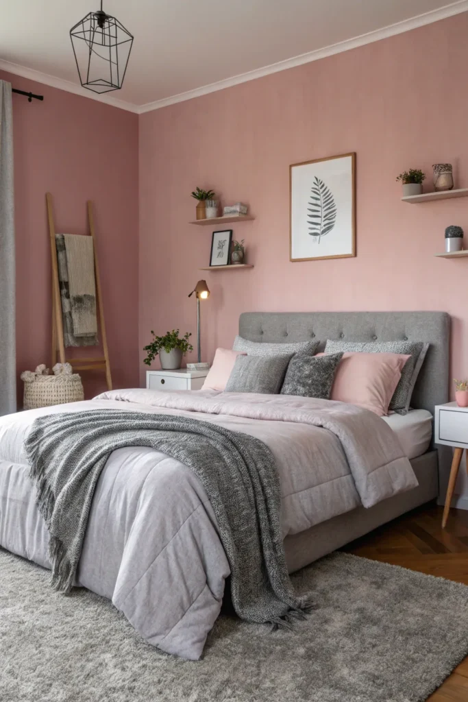 Stylová šedo-růžová ložnice: Inspirace pro moderní a útulný interiér