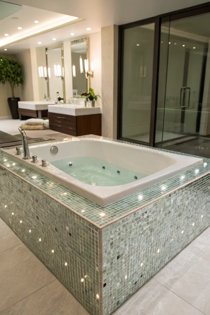 Stylové obklady kolem vířivky a vany: inspirace pro luxusní koupelnu