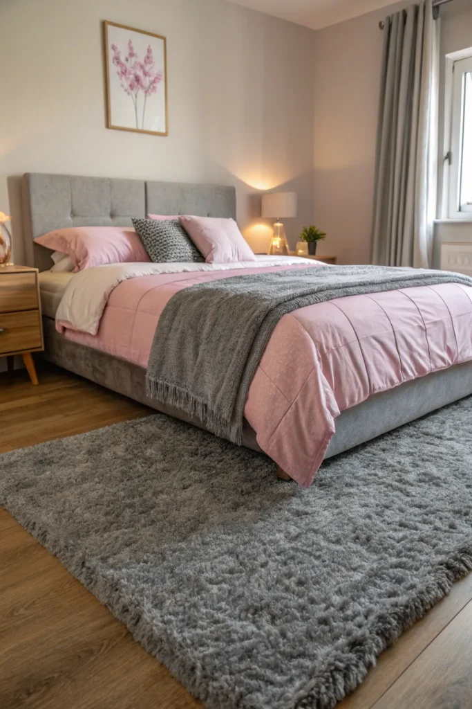 Stylová šedo-růžová ložnice: Inspirace pro moderní a útulný interiér