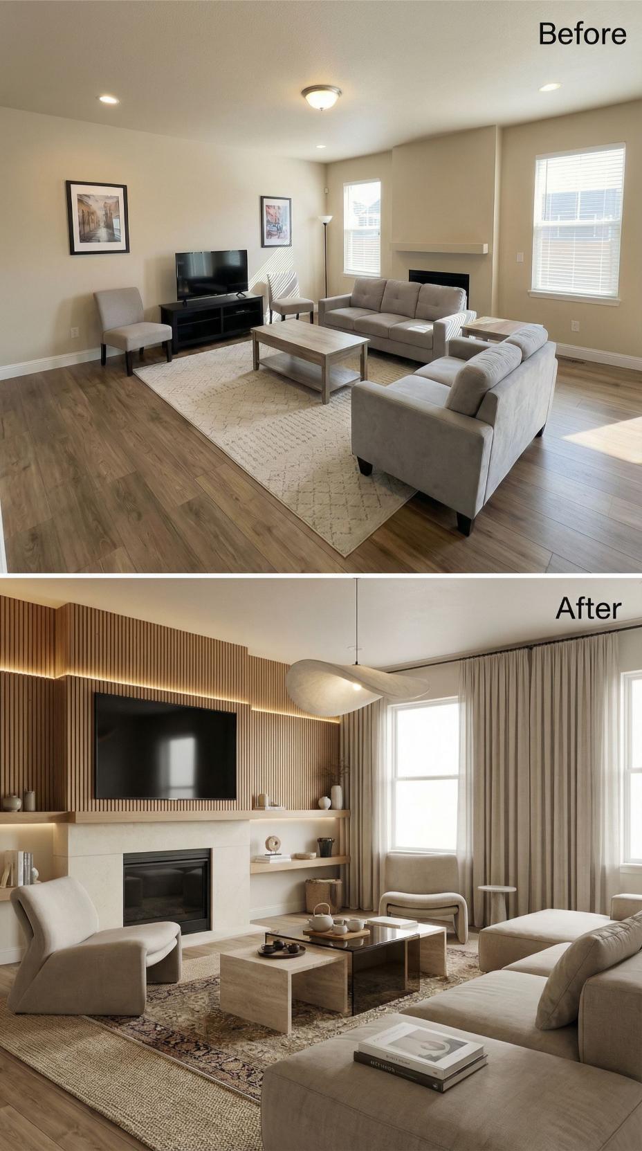 Elegantní proměny obývacího pokoje PŘED a PO pro milovníky nadčasového designu