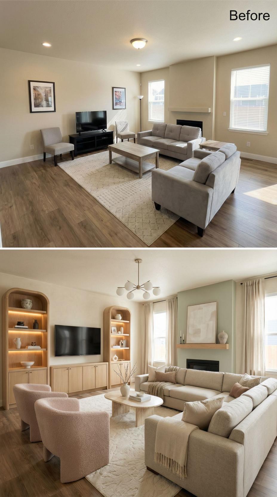 Elegantní proměny obývacího pokoje PŘED a PO pro milovníky nadčasového designu
