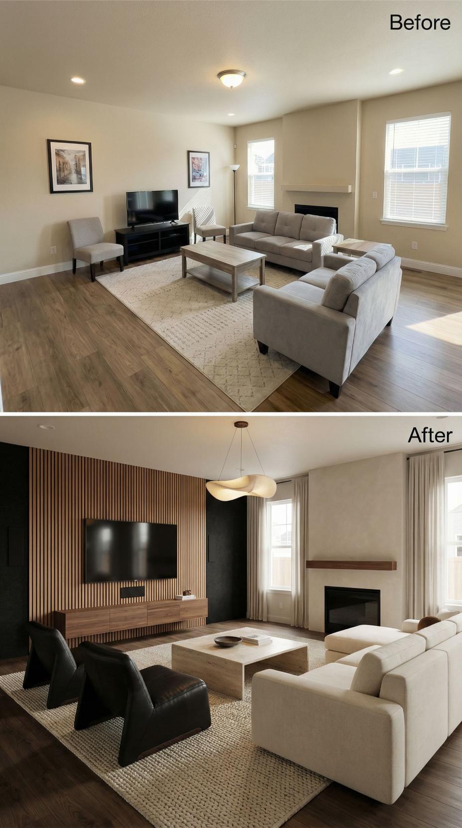 Elegantní proměny obývacího pokoje PŘED a PO pro milovníky nadčasového designu