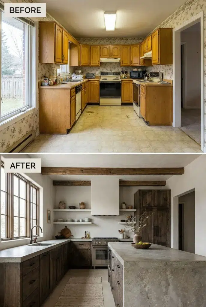 PŘED A PO: Kuchyně v duchu Wabi Sabi – přirozenost, elegance a rustikální teplo