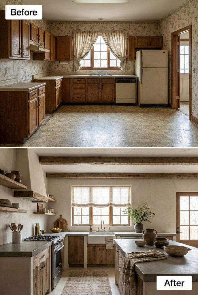 PŘED A PO: Kuchyně v duchu Wabi Sabi – přirozenost, elegance a rustikální teplo