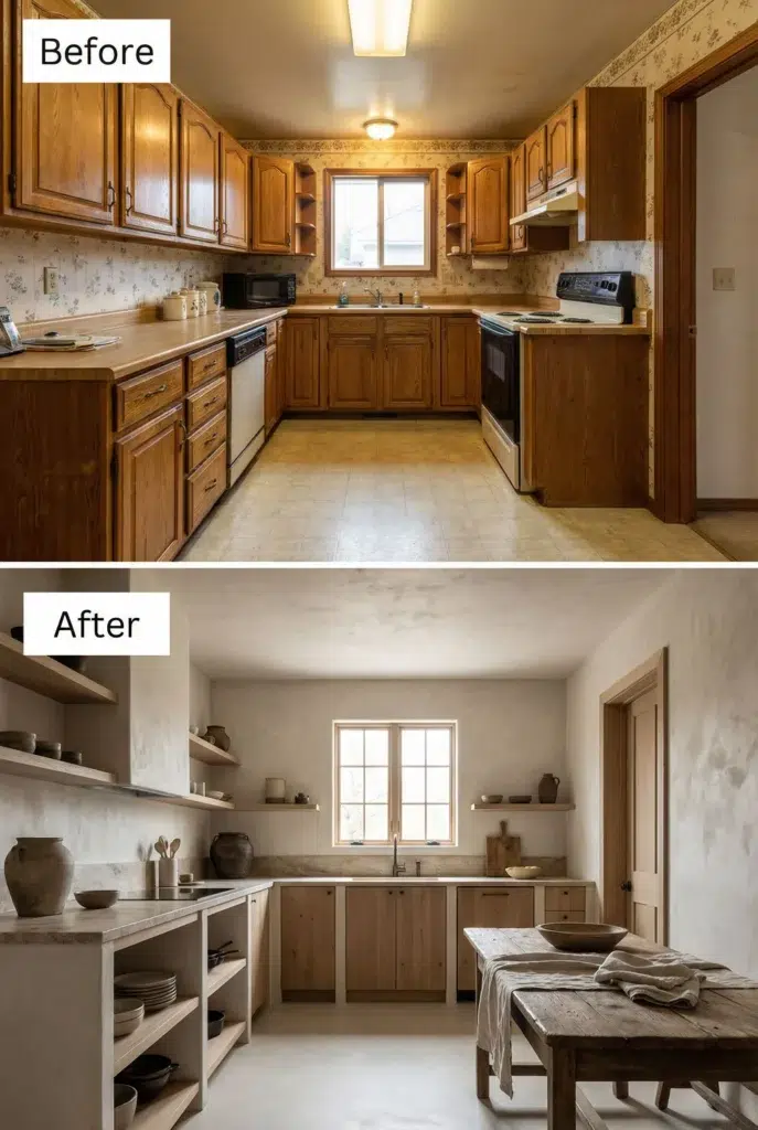 PŘED A PO: Kuchyně v duchu Wabi Sabi – přirozenost, elegance a rustikální teplo