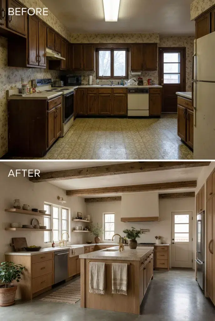 PŘED A PO: Kuchyně v duchu Wabi Sabi – přirozenost, elegance a rustikální teplo