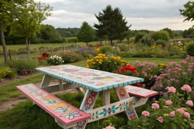 Barevný piknikový stůl: inspirace pro krásnější zahradu
