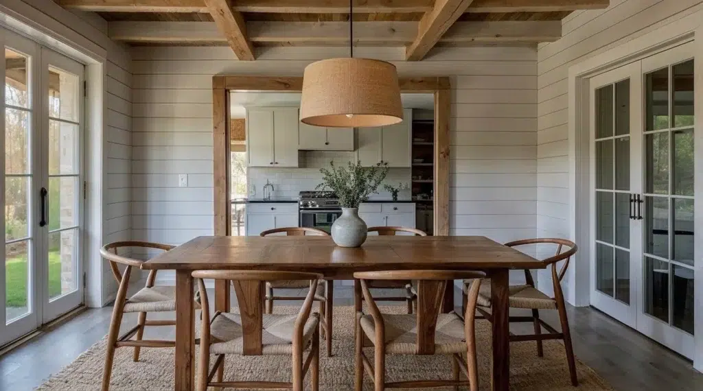 Moderní jídelna ve stylu farmhouse: originální nápady plné rustikálního kouzla