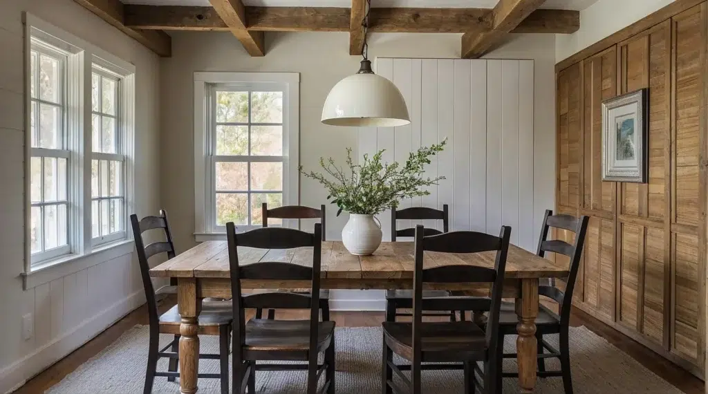 Moderní jídelna ve stylu farmhouse: originální nápady plné rustikálního kouzla