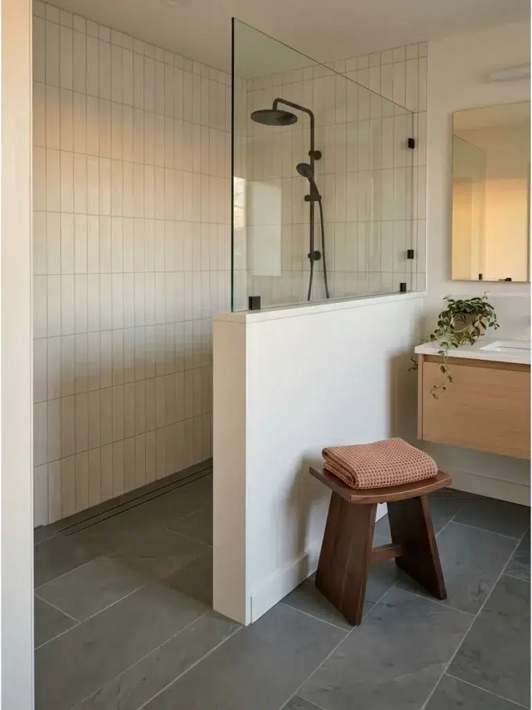 Inspirace pro sprchové kouty s polopříčkou, která opticky zvětšuje koupelnu