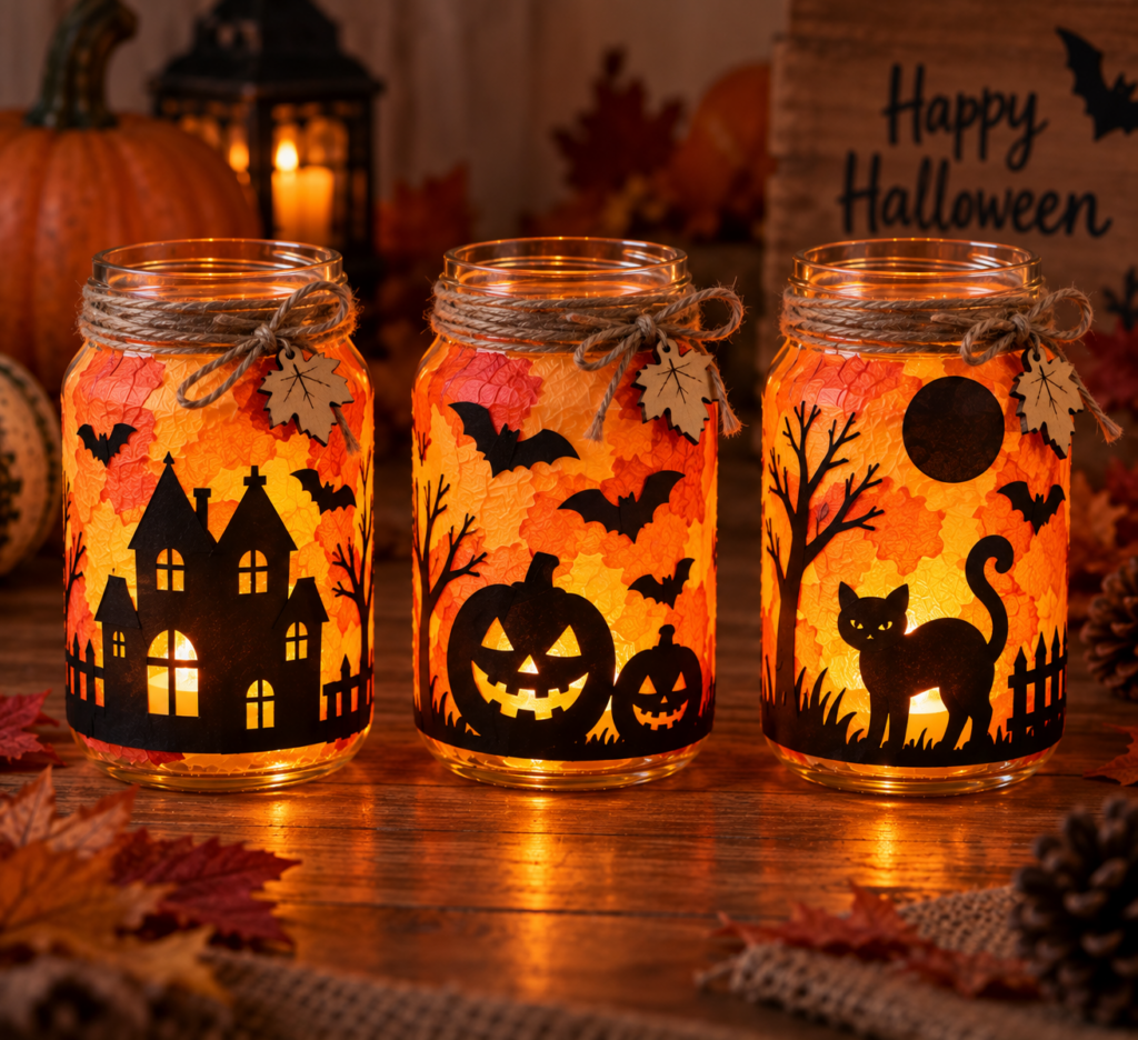 Halloweenské svícny pro děti: veselé tvoření ze sklenic