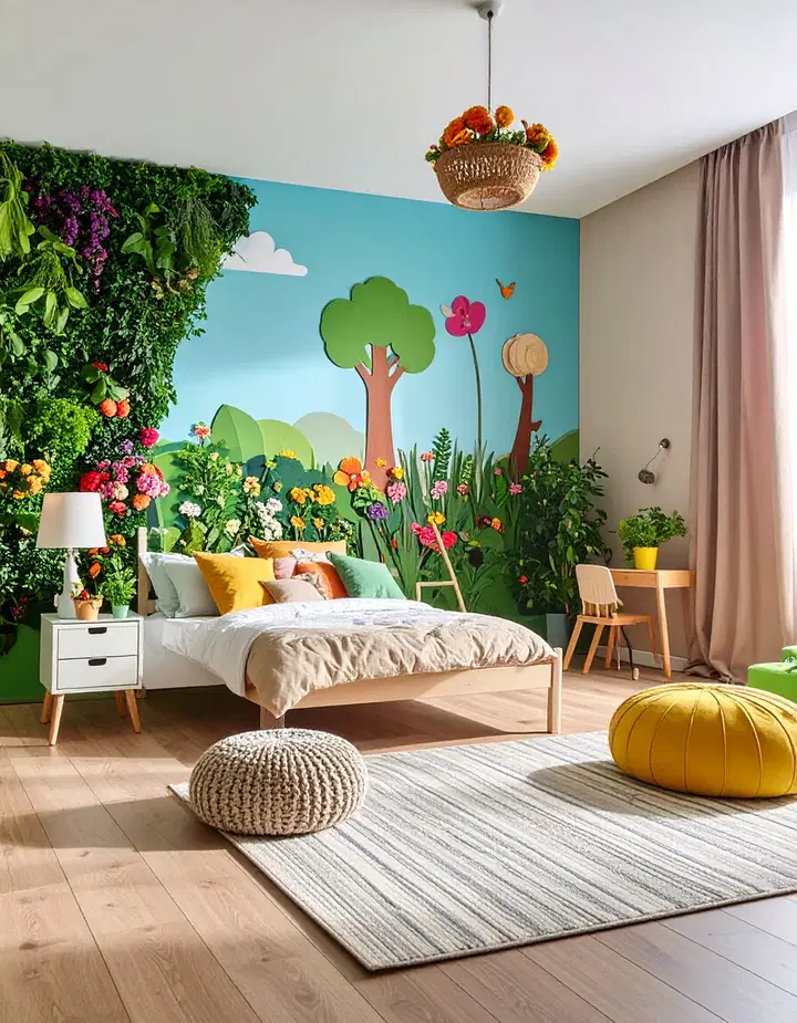 Inspirace pro dětský pokoj: výrazná stěna plná barev a fantazie