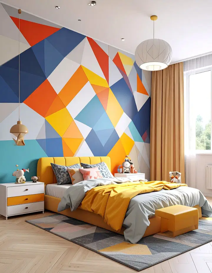 Inspirace pro dětský pokoj: výrazná stěna plná barev a fantazie