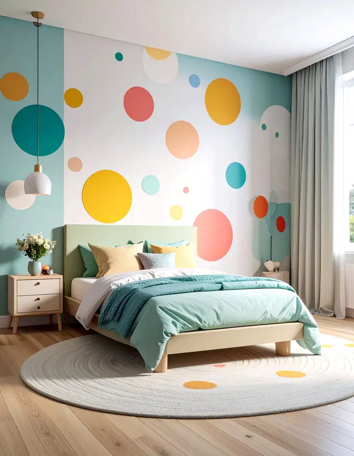 Inspirace pro dětský pokoj: výrazná stěna plná barev a fantazie