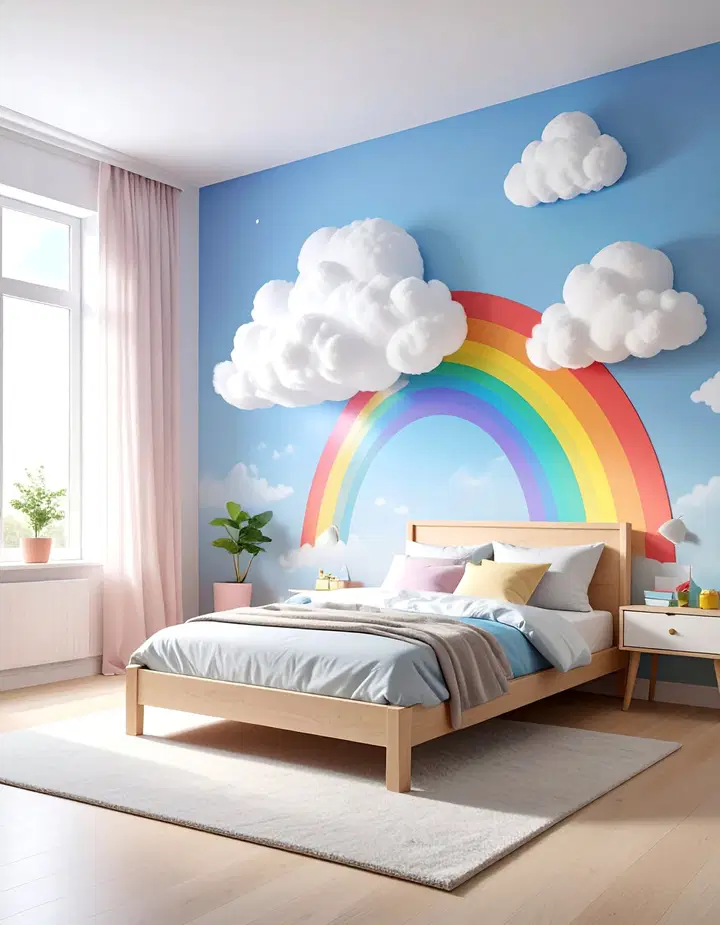 Inspirace pro dětský pokoj: výrazná stěna plná barev a fantazie