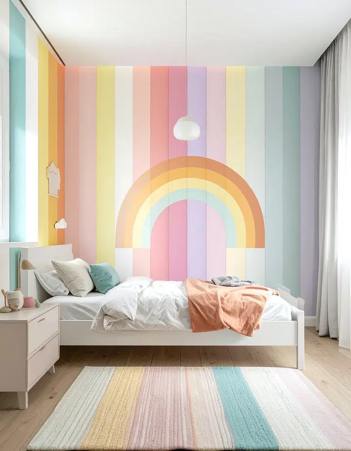 Inspirace pro dětský pokoj: výrazná stěna plná barev a fantazie