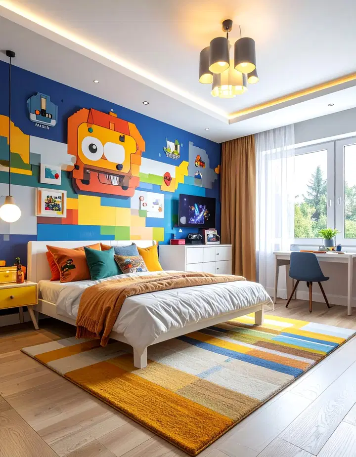 Inspirace pro dětský pokoj: výrazná stěna plná barev a fantazie