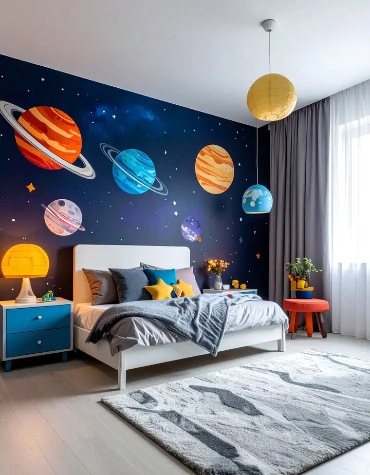 Inspirace pro dětský pokoj: výrazná stěna plná barev a fantazie