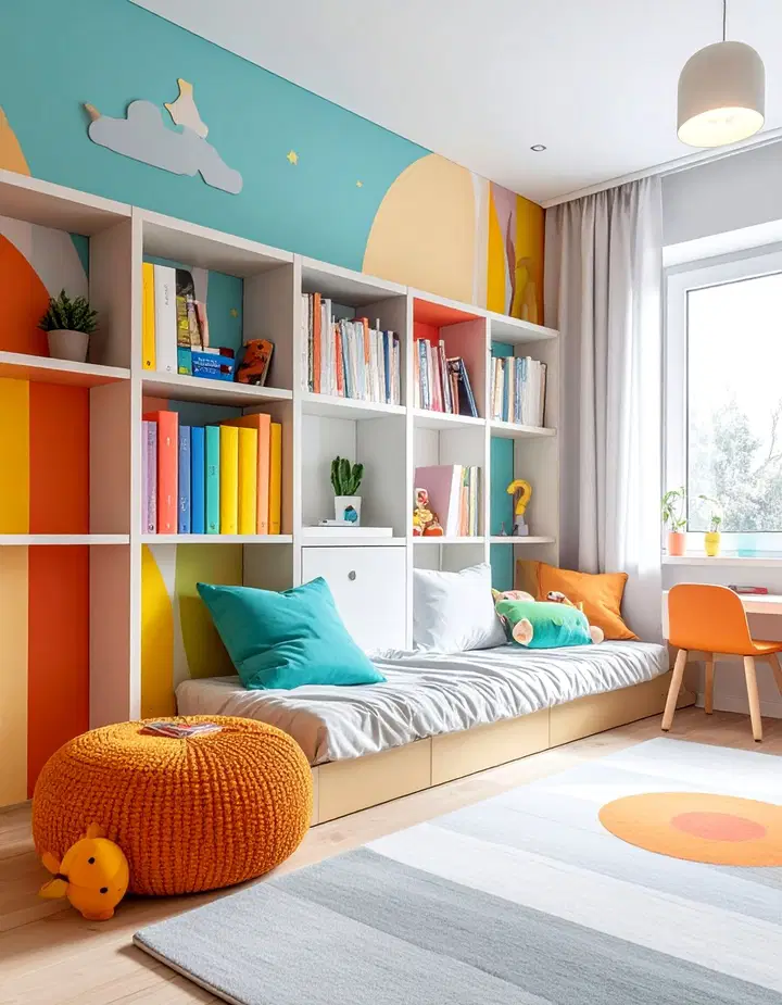 Inspirace pro dětský pokoj: výrazná stěna plná barev a fantazie