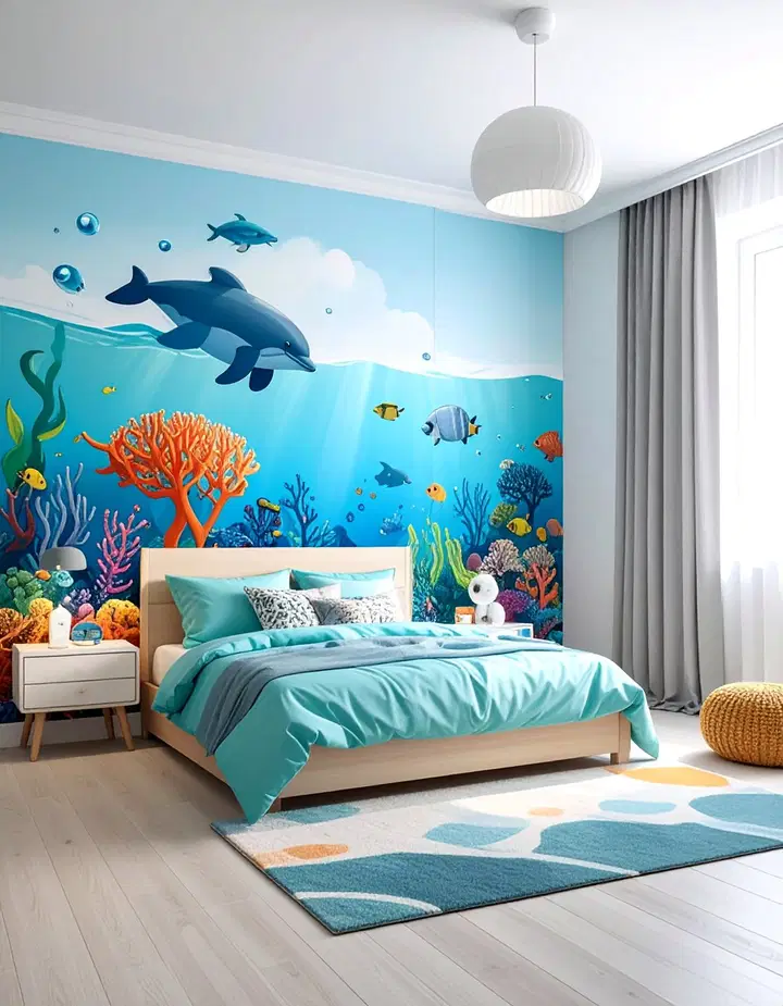 Inspirace pro dětský pokoj: výrazná stěna plná barev a fantazie