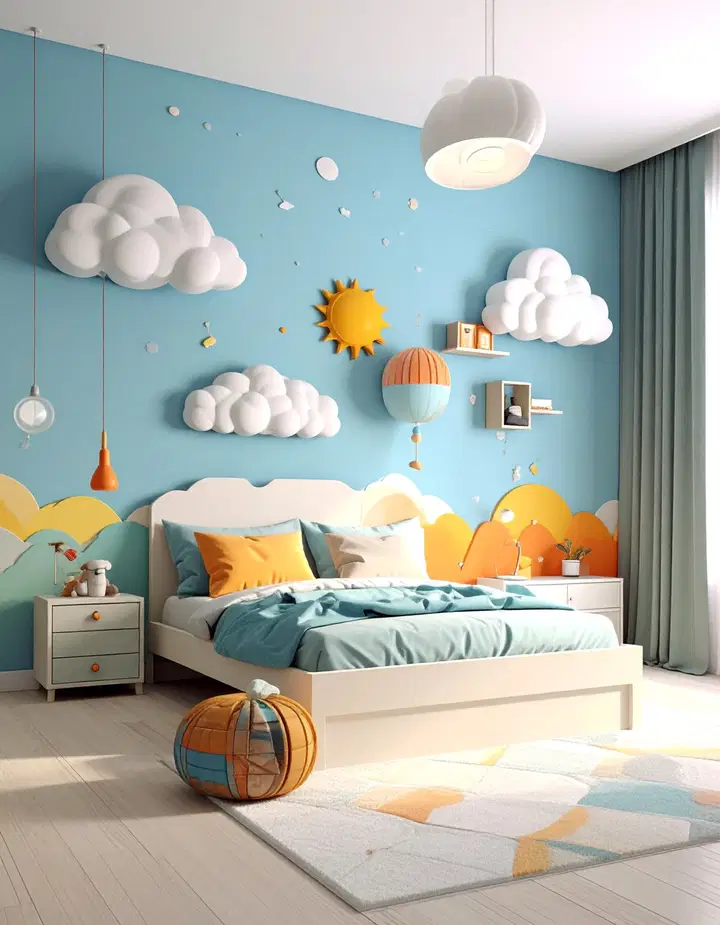 Inspirace pro dětský pokoj: výrazná stěna plná barev a fantazie