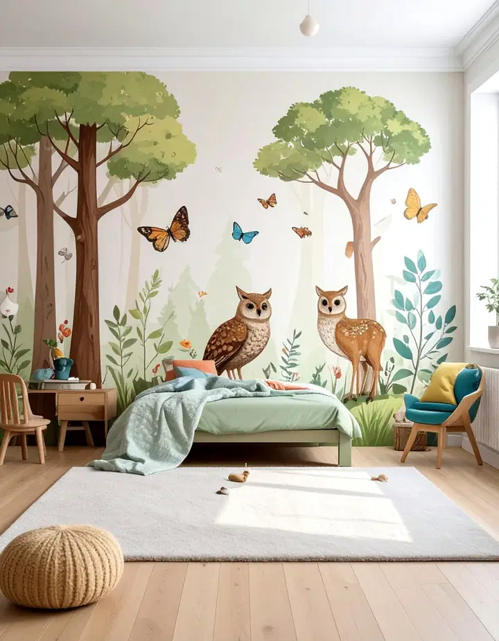 Inspirace pro dětský pokoj: výrazná stěna plná barev a fantazie