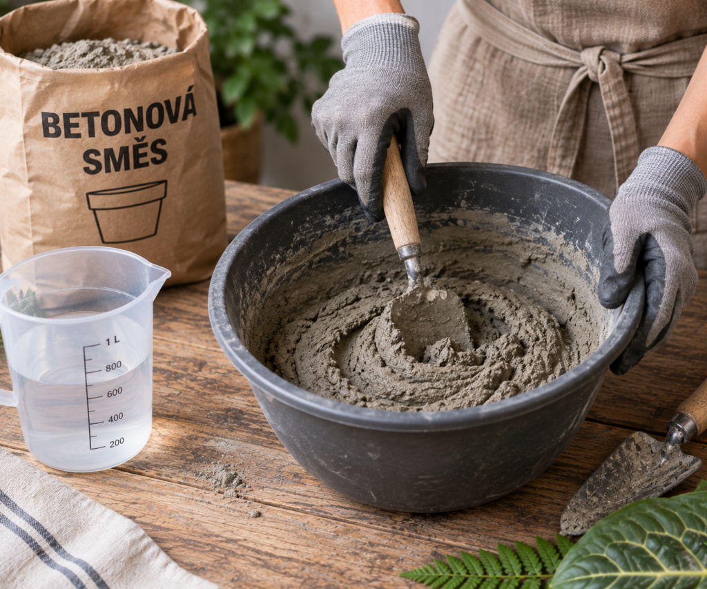 Betonový květináč s otisky listů: přírodní dekorace s originálním reliéfem