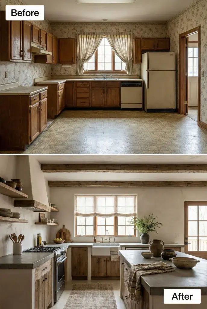 Proměna kuchyně PŘED a PO: Wabi-sabi elegance s hřejivým rustikálním nádechem