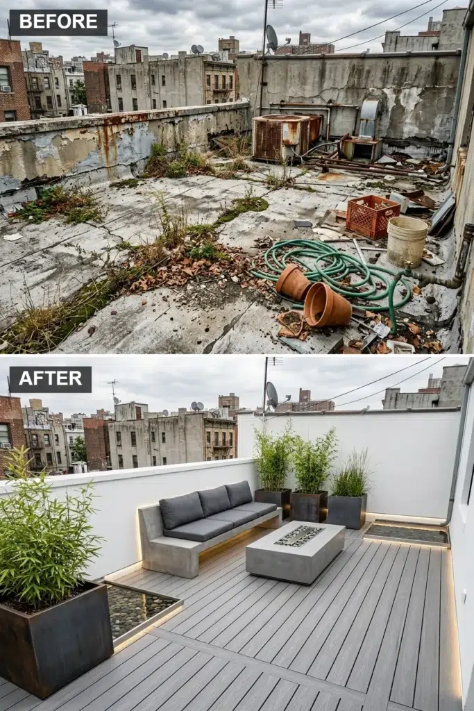 Střešní terasa PŘED a PO: Proměna plná inspirace, která ukazuje sílu chytrého designu