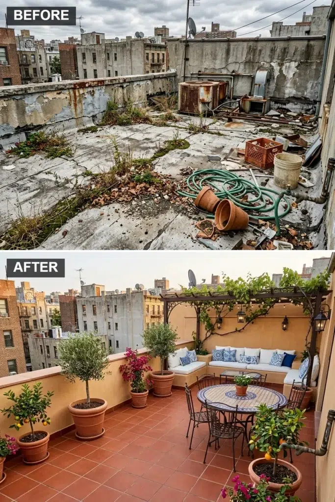 Střešní terasa PŘED a PO: Proměna plná inspirace, která ukazuje sílu chytrého designu