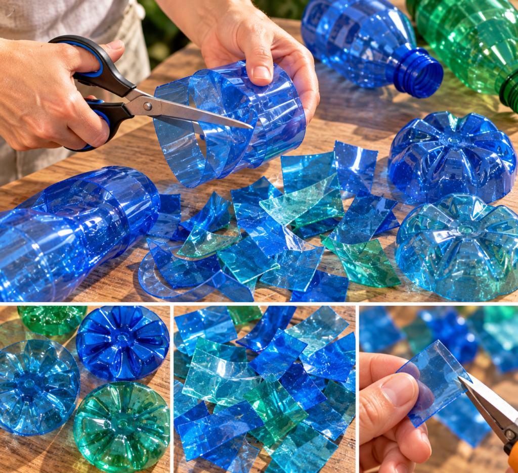 DIY zahradní dekorativní dlaždice z recyklovaných plastových lahví