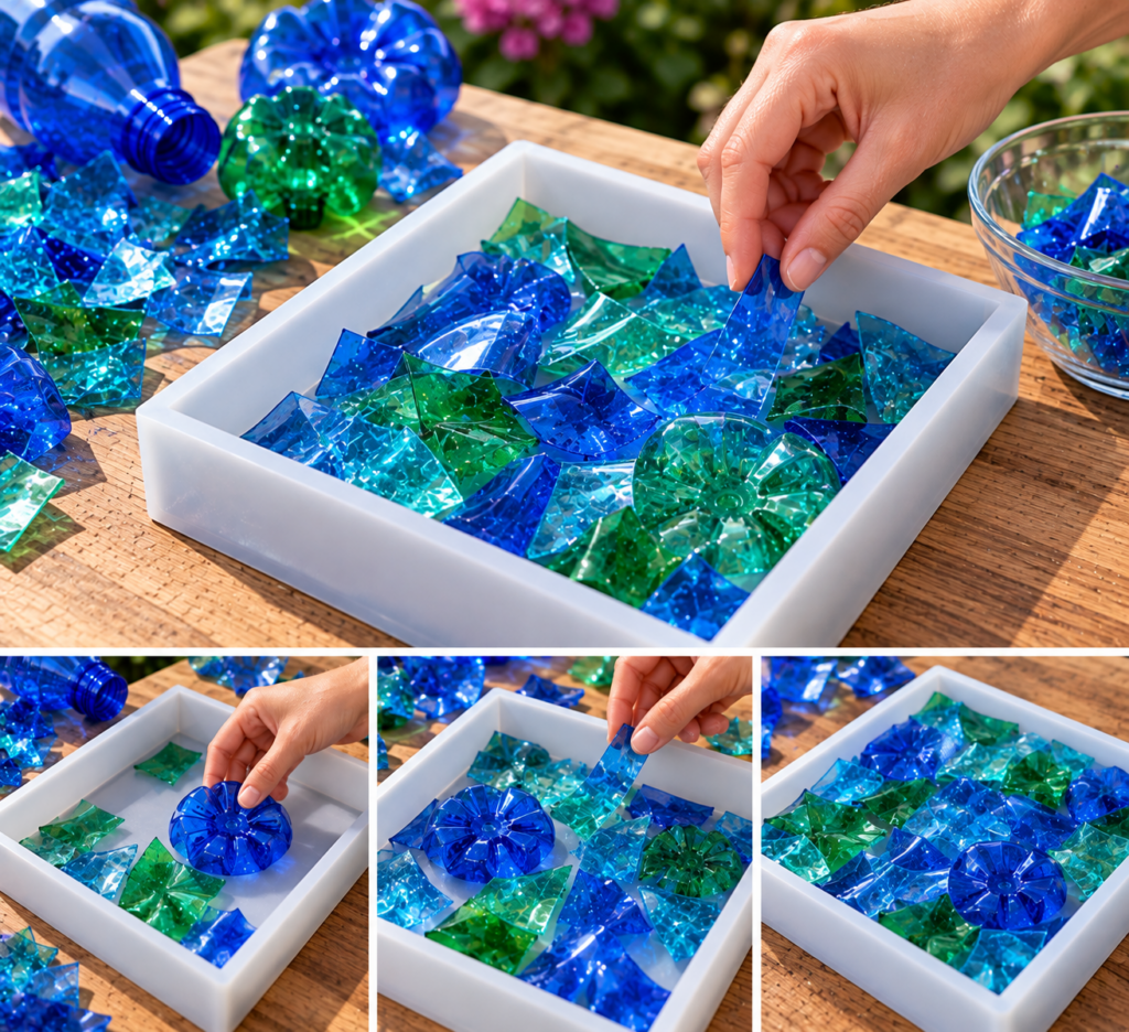 DIY zahradní dekorativní dlaždice z recyklovaných plastových lahví