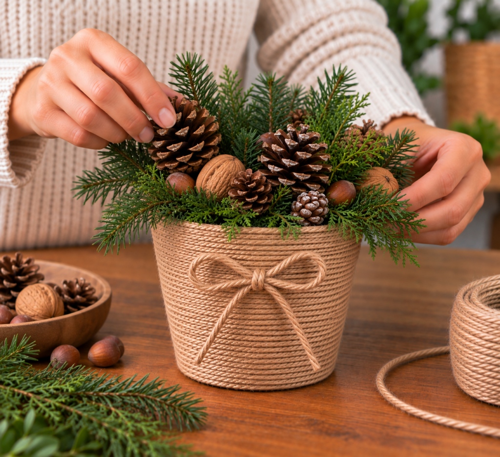 DIY dekorativní květináč z přírodních materiálů, který vnese do vašeho domova útulnost, eleganci a kouzlo přírody