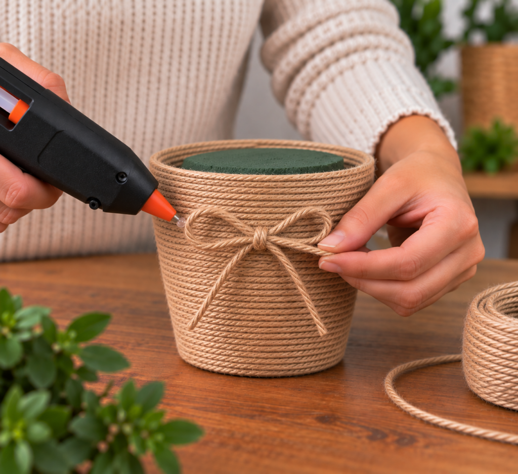 DIY dekorativní květináč z přírodních materiálů, který vnese do vašeho domova útulnost, eleganci a kouzlo přírody